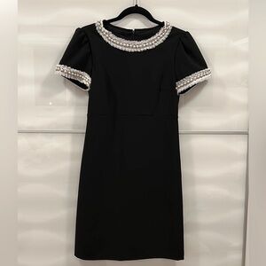 Betsy Johnson Elegant Black Dress with Pearl Accents